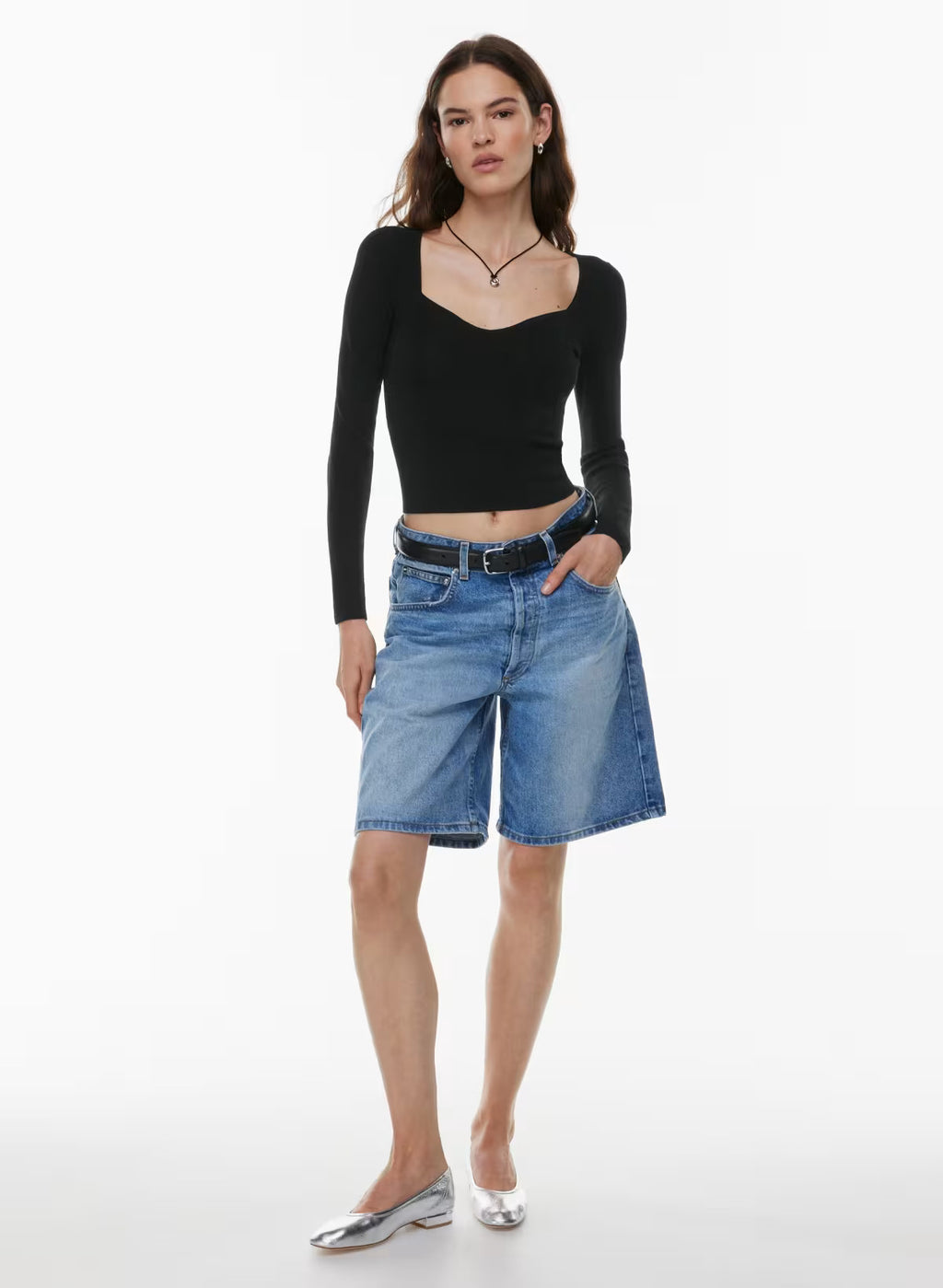 French Knit slim fit V-neck Top