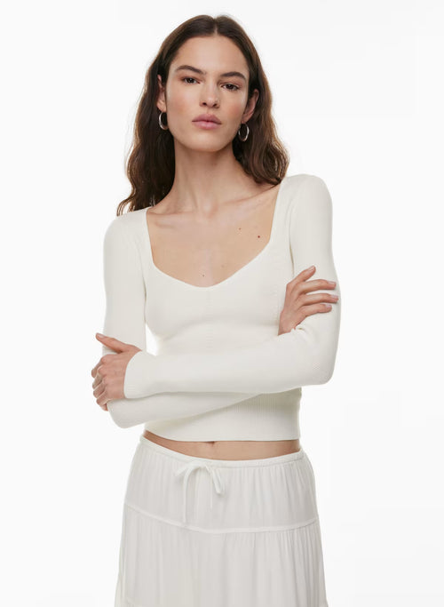 French Knit slim fit V-neck Top