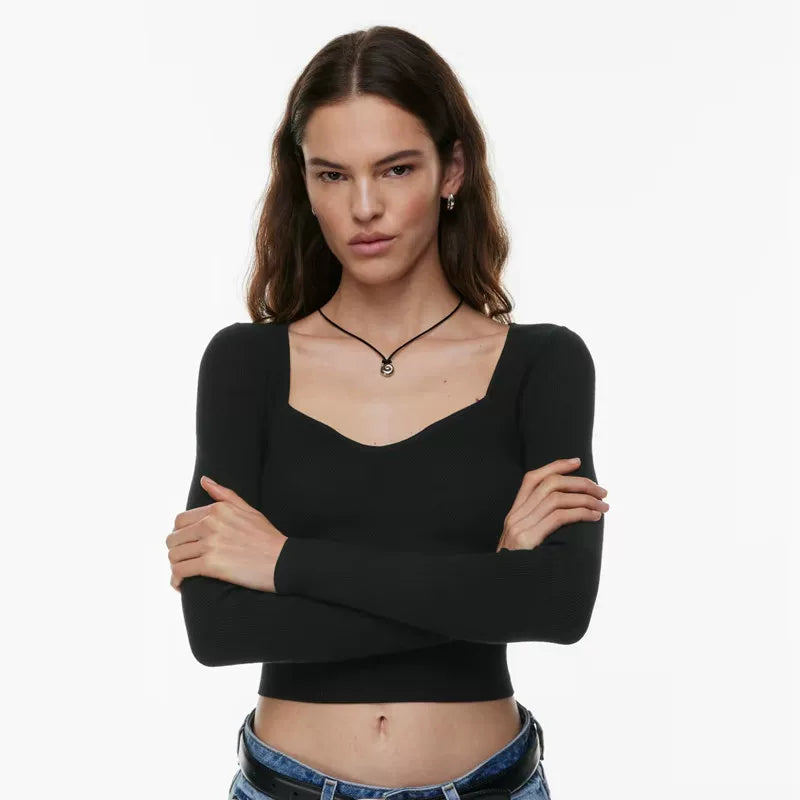 French Knit slim fit V-neck Top