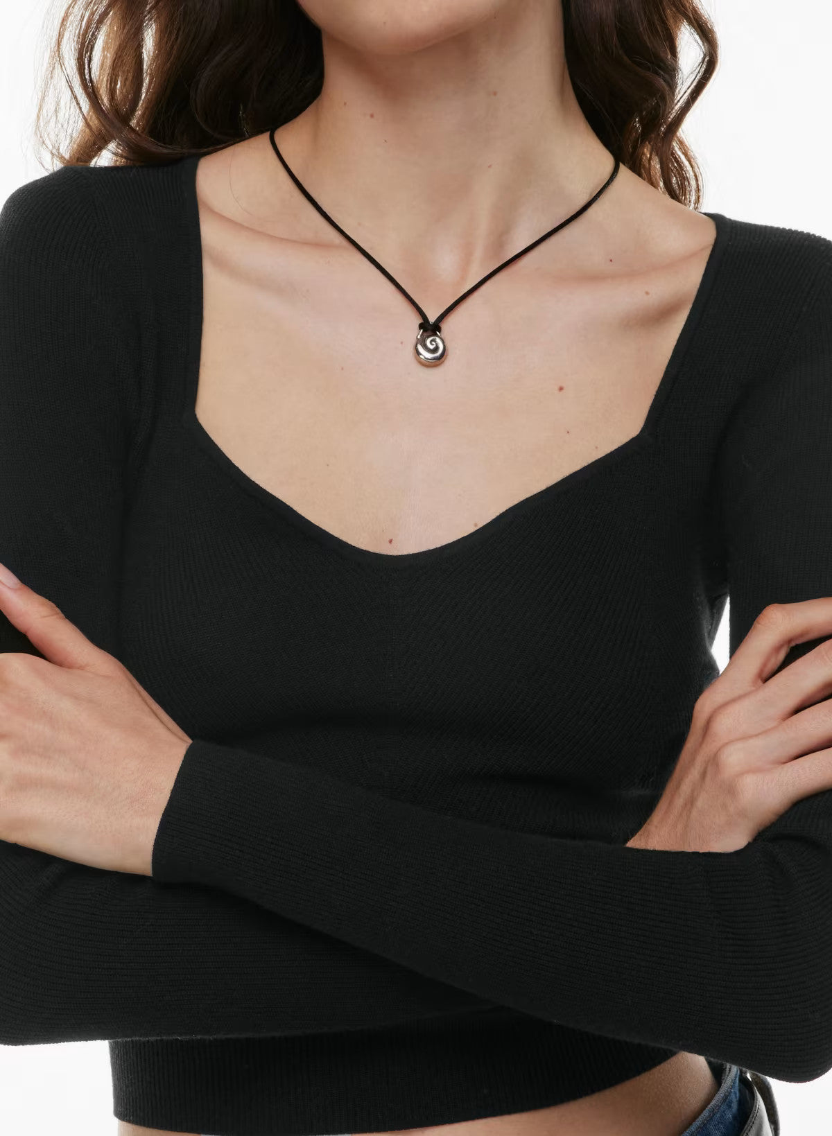 French Knit slim fit V-neck Top