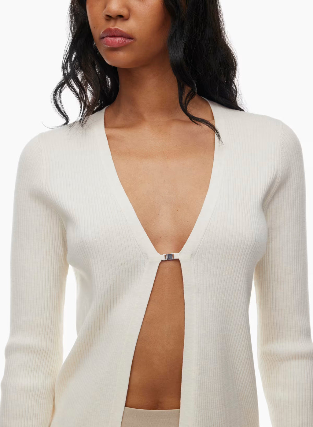 French Rayon V-neck Cardigan with lock