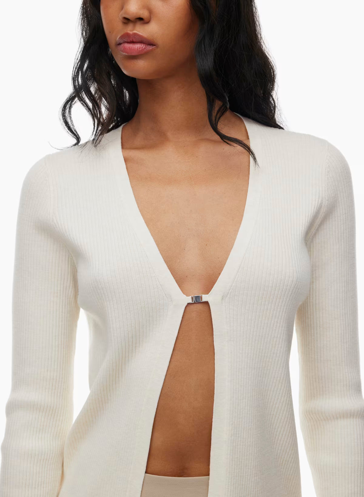 French Rayon V-neck Cardigan with lock