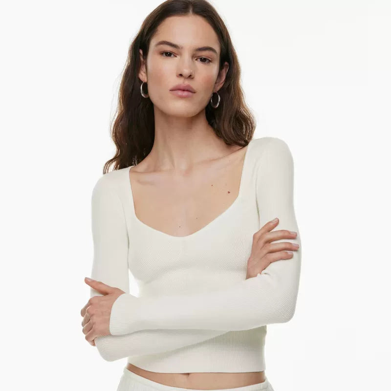 French Knit slim fit V-neck Top