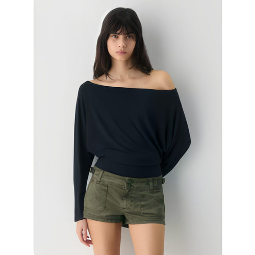Boat neck one-shoulder top