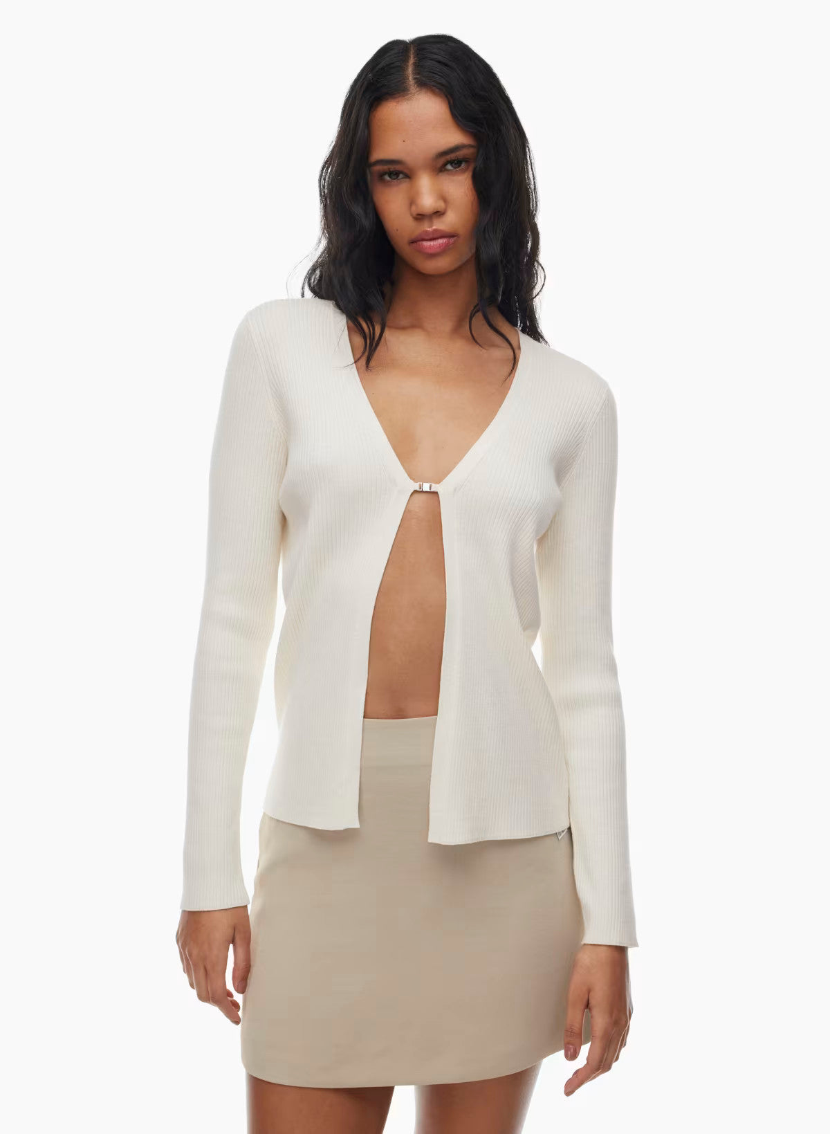 French Rayon V-neck Cardigan with lock