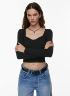 French Knit slim fit V-neck Top